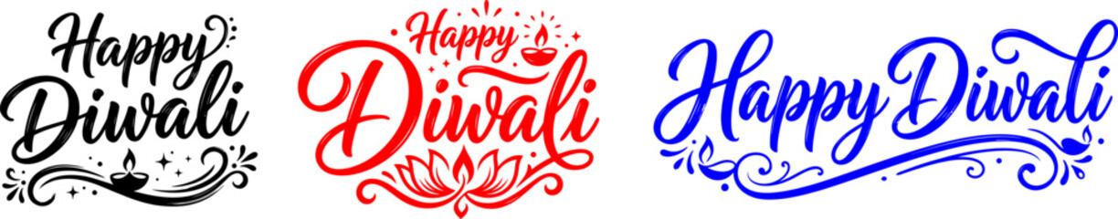Diwali greeting cards and banners with happy diwali text in black red and blue colors © Parvez
