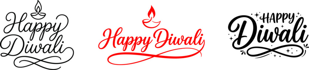 Happy diwali typography designs festive calligraphy deepavali celebration graphics © Parvez