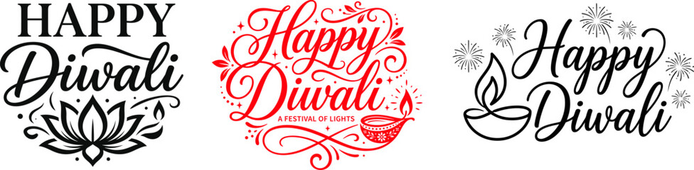 Happy diwali typography designs festive calligraphy for cards prints and celebrations © Parvez
