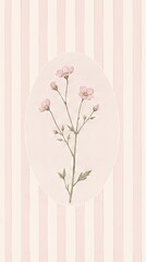 Fototapeta premium Watercolor pink striped poster with a single cosmos flower.