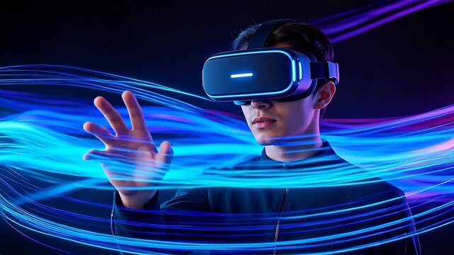 Man using virtual reality headset