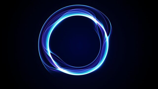 Glowing blue neon circle loop for HUD interface, quantum technology and modern UI background.