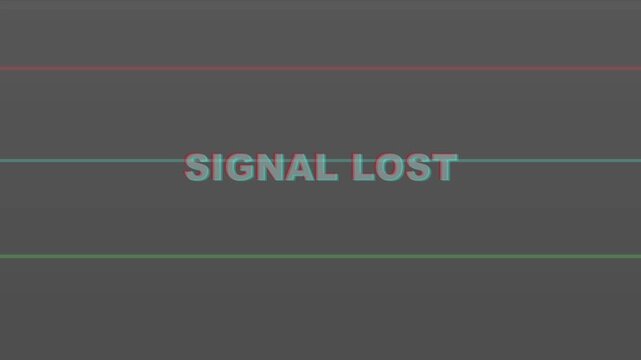 Signal lost text animation with retro chromatic aberration glitch effects for digital television broadcast video footage