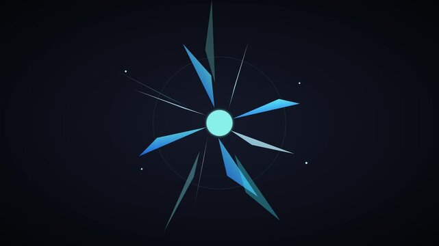 Glowing blue compass star animation rotating against a dark minimalist background for modern digital motion projects