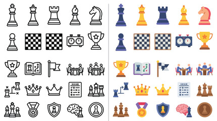 Collection of Chess Icons and Symbols for Strategy and Competition. © Farina