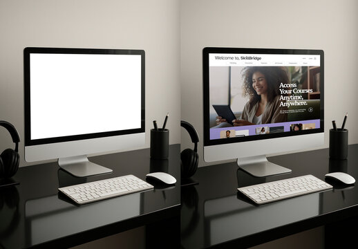 Online Learning Website Mockup On Modern Desktop Computer PSD