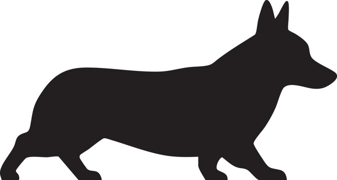 Black silhouette of a corgi dog standing in profile