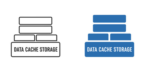 Data cache storage set featuring stacked rectangular blocks and bold typography in blue and black outline style © RafikulStock