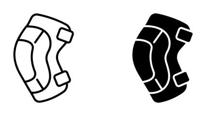 Knee pad icons: Two simple icons of a knee pad, one in outline and one in solid black, presented side by side. © Nadim