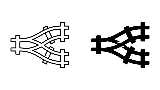 Train Track Switch Icon: A simple graphic illustration depicting a railway switch or point, showing two sets of parallel tracks merging into a single track, indicating a junction or divergence.