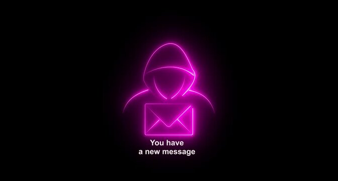 Glowing neon Phishing Email Scam Fraud Vector with Spam Internet Online Cyber Security. animation 4k video