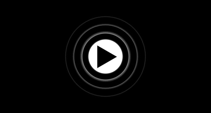 Media player button icon animation on black background. Abstract play button with radio 4k video animation
