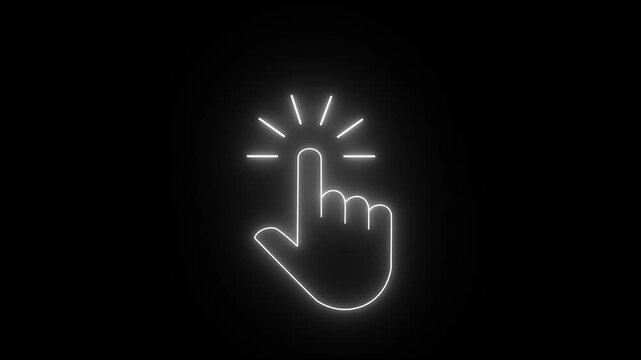 glowing neon hand mouse cursor icon on black background. hand cursor with click and accent. Mouse pointer hand click icon animation 4k video