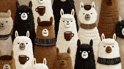 Fototapeta premium Cute Alpacas Holding Cups in a Warm and Cozy Scene