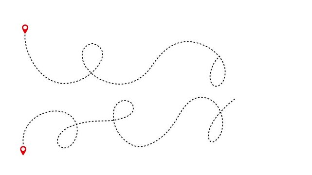 Travel line route between two points with dotted path and location pin. GPS navigation line route. travel start point to end point white background. animation 4k video