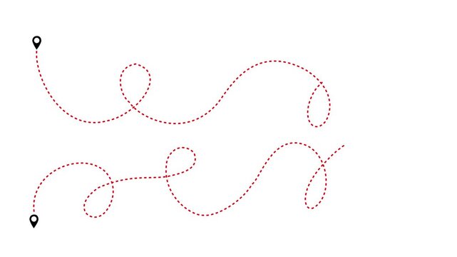 Travel line route between two points with dotted path and location pin. GPS navigation line route. travel start point to end point white background. animation 4k video