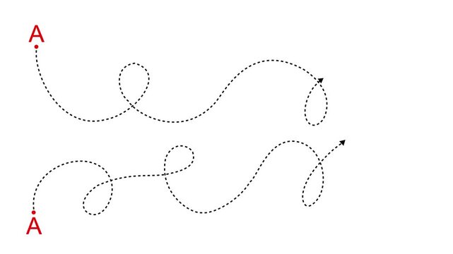 Complex and easy way from point A to B. hand drawn doodle scribble chaos path lines. kids tracing paths. Motion graphics of concept.white background. animation 4k video