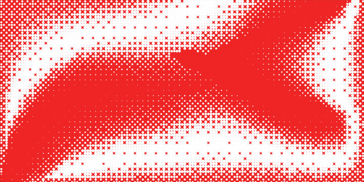 Red dotted bitmap pixel texture. Bright dither gradient pattern background. 8 bit halftone pop art gradation wallpaper. Vector vanishing raster video arcade game backdrop for banner  poster  cover. ve