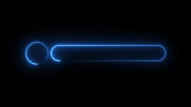Glowing neon lower-third title bar icon on black background. sleek nameplate banner icon. Animated text bar reveal, professional broadcast title strip