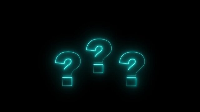 glowing neon question mark icon animation sign symbol on black background. Question mark icon animation confusion sign quiz issue sign symbol. asking icon animation. alpha