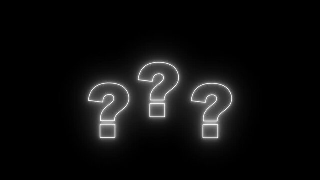 glowing neon question mark icon animation sign symbol on black background. Question mark icon animation confusion sign quiz issue sign symbol. asking icon animation. alpha