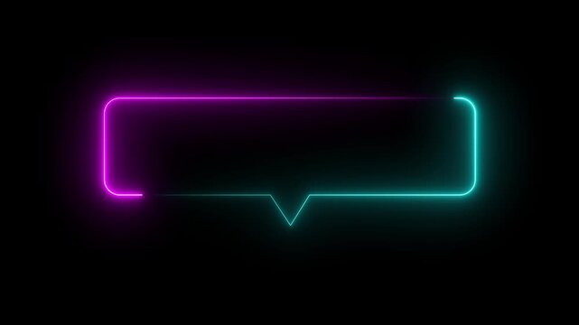 Glowing Neon Speech Bubble Frame on Black Background chat bubble message box animation...