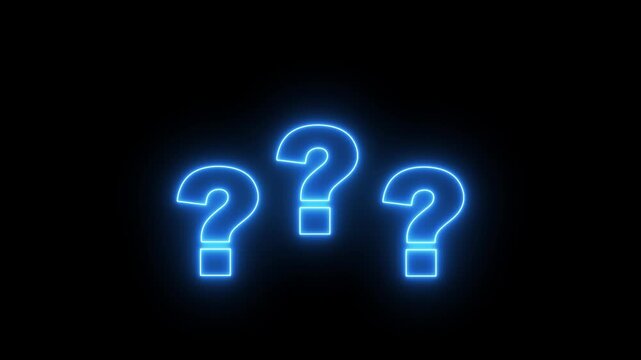 glowing neon question mark icon animation sign symbol on black background. Question mark icon animation confusion sign quiz issue sign symbol. asking icon animation. alpha