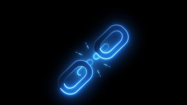 glowing neon unlink icon isolated on black background. broken Link icon Motion graphics of concept 4k video