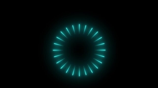glowing Neon blue circle burst icon animation on black background. Circle Burst icon Animation. neon blast and circle burst explosion, stylist line burst Explosive fireworks .