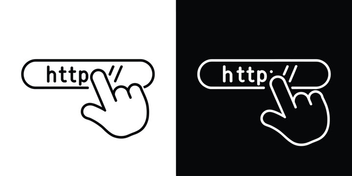 Web url address bar icon with http and clicking cursor, minimalist linear vector for website navigation, uxui design, and digital access.