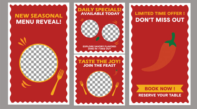 Seasonal restaurant menu flyers with food and special offers