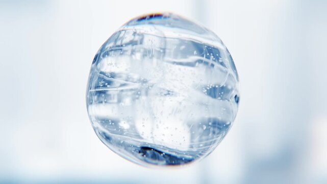 Blue hyaluronic acid serum bubble. Skincare cosmetics macro 3D abstract background. Pure moisturizer essence gel or water drop. Collagen fluid molecule, peptide face lotion. Skin lifting cream