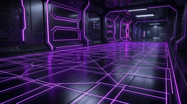 Dark Futuristic Cyberpunk Purple Neon Grid Lines Background Template
