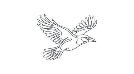Obraz premium Majestic raven flying with wings spread wide in continuous line art
