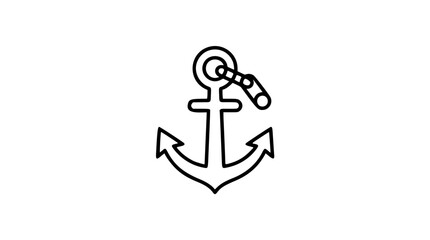 Hand-traced anchor link vector icon, bold black outline nautical illustration with chain for harbor branding, marine safety, sailing themes, navigation badges, travel graphics, and minimalist design © Farzana