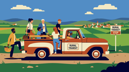 Pickup Truck Picking Up Passengers on a Rural Transit Day © Bima