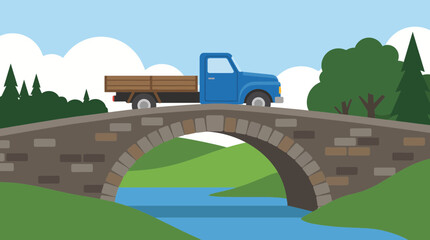 Pickup Truck Passing Over the Old Stone Bridge © Bima