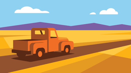 Pickup Truck Crossing Golden Autumn Fields © Bima
