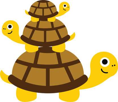 Cute cartoon turtles stacked on top of each other, animal family flat vector graphic design illustration