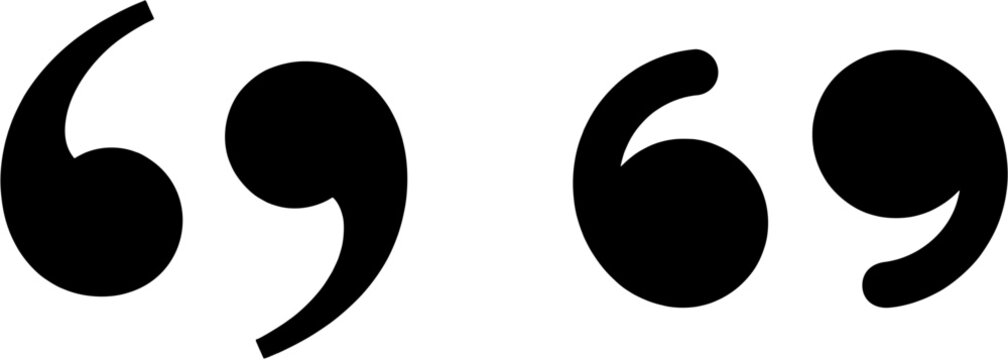 Quotation mark icon set in a flat black silhouette style. Editable vector illustration of comma and apostrophe symbols on a white background.