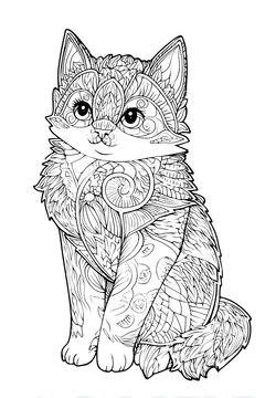 A Cute Cat Face Mandala Animal Coloring Page