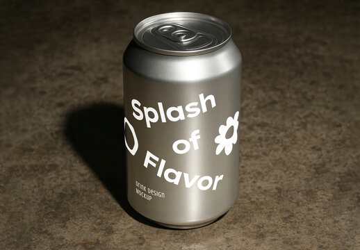 Realistic Soda Can Mockup On Textured Surface PSD