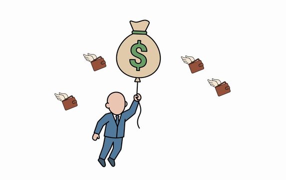 Businessman Holding Money Bag Balloon Financial Success Animation