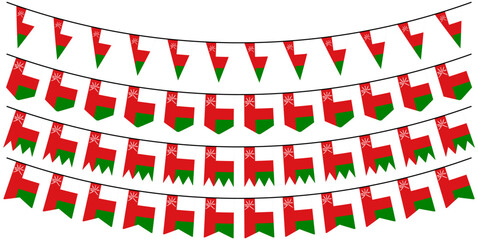 Fototapeta premium set collections Oman flag bunting garlands. Oman flag festive pennants. Oman flag decorating celebration design vector illustration