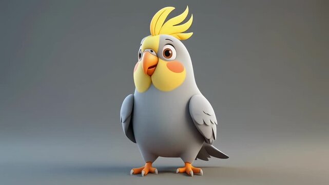 Adorable cockatiel bird standing with head tilt during neutral studio lighting with shallow depth of field concept