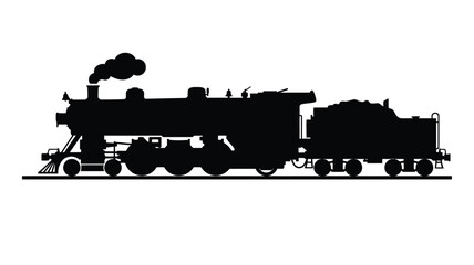 Vintage steam locomotive on tracks black silhouette © Nurunnar