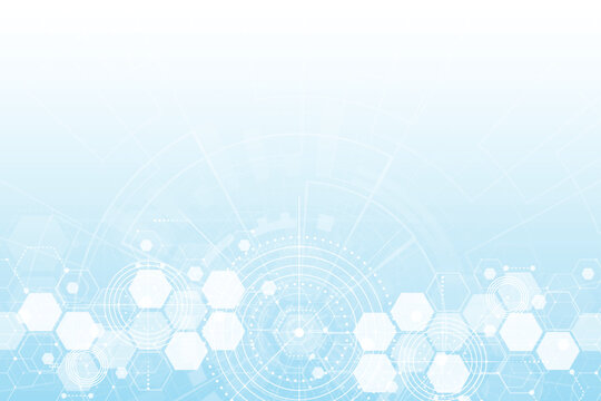 Abstract futuristic technology background with hexagonal elements and light blue gradient vector illustration.