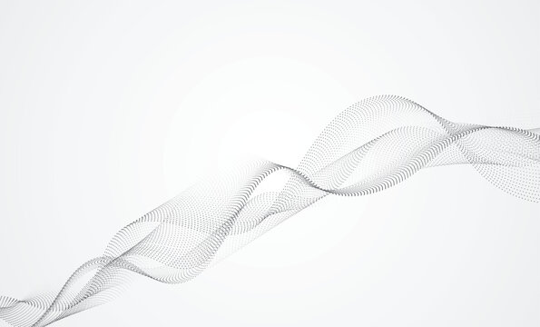 Dynamic point wave design element for corporate presentation. Abstract Grey Wave of Dotted Particles on White Background