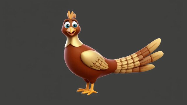 Animated pheasant walking with head bobbing during golden hour lighting against a dark background