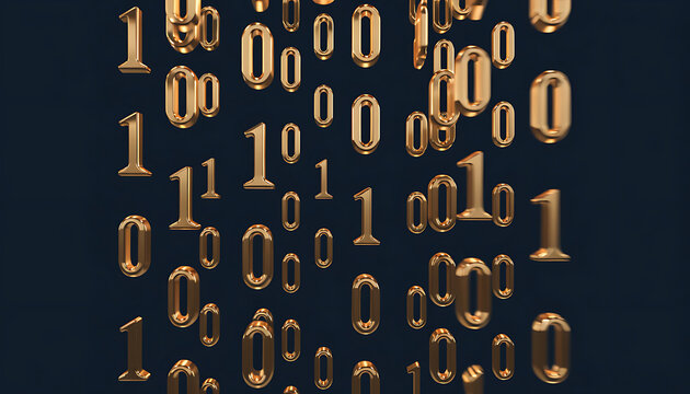 Gold binary code numbers on dark background